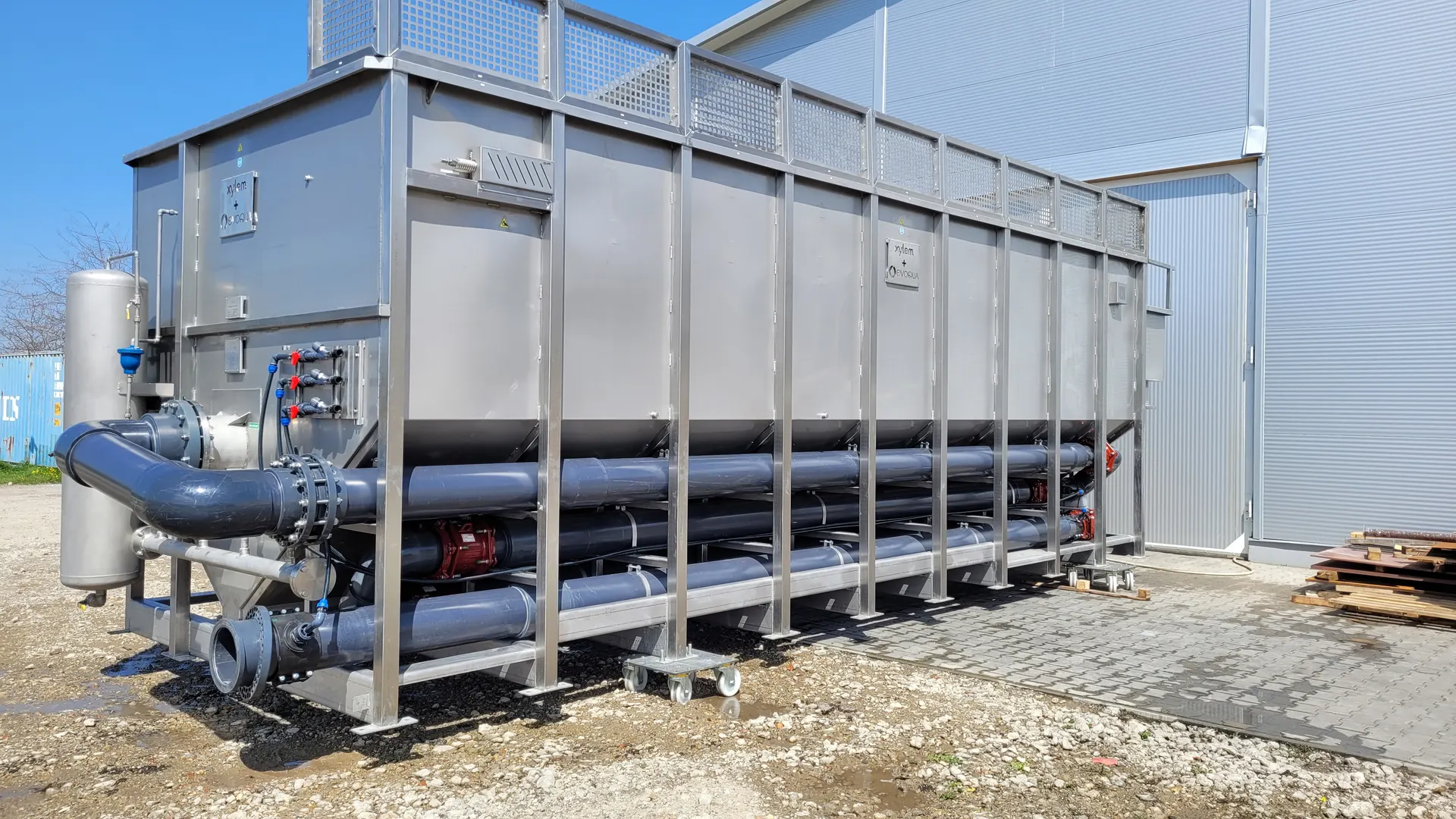 Komplett DAF flotációs víztisztító rendszer gyártás közben